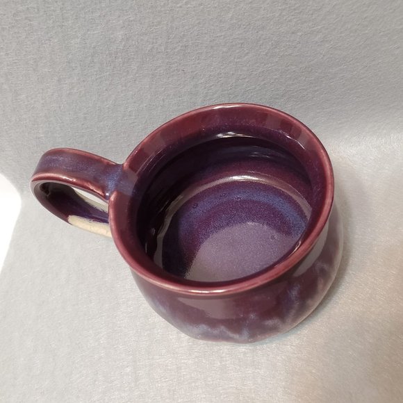 Hand Crafted Studio Pottery Soup Mug, Signed Large Coffee Cup, Purple Drip Glaze - Picture 4 of 13